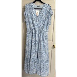 Pretty Garden XXL Dress Boho Blue Floral With Belt NWT